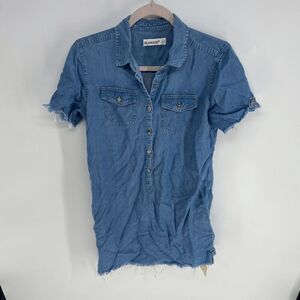 Blank NYC Womens light blue new chambray short sleeve mini shirt dress xsmall